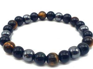 Bracelet Protection Obsidienne Noire, Hematite, Oeil de Tigre 8mm