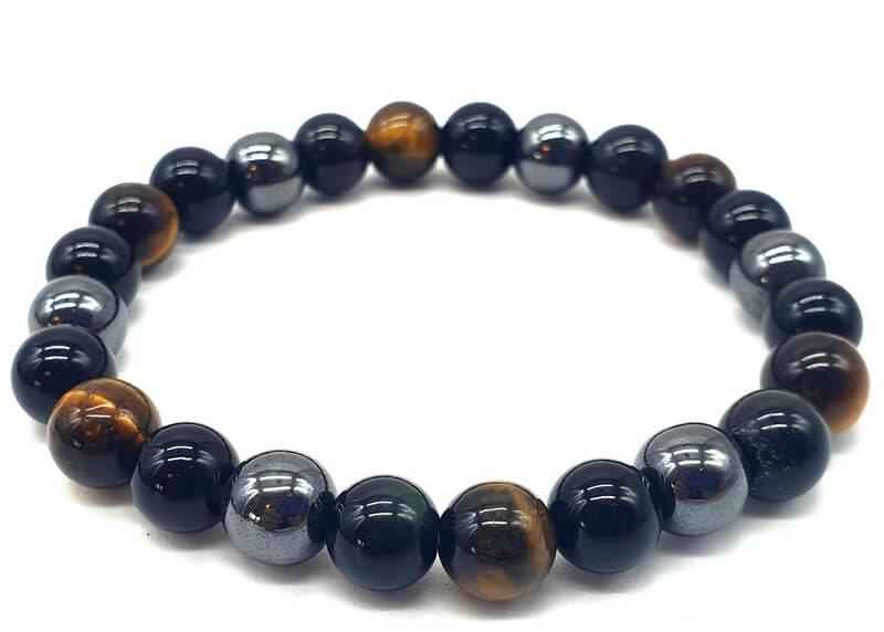 Bracelet Protection Obsidienne Noire, Hematite, Oeil de Tigre 8mm